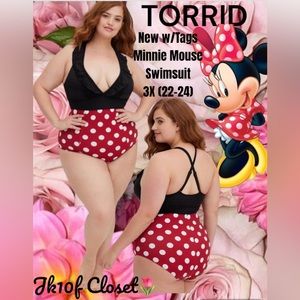 LOWEST🌺 NWT TORRID 3X ICONIC MINNIE 🐭 DOTS SWIMSUIT